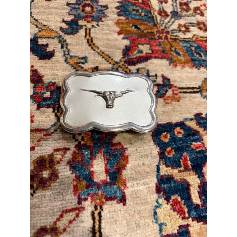 Vintage Rockmount Denver Longhorn Belt Buckle Silver Tone Made USA